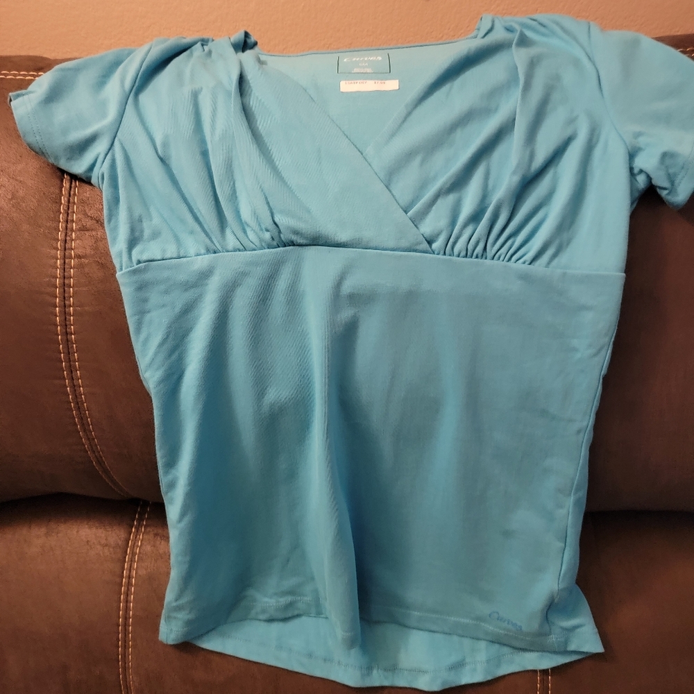 Light Blue Lined Workout‎ Short Sleeve Top  Small